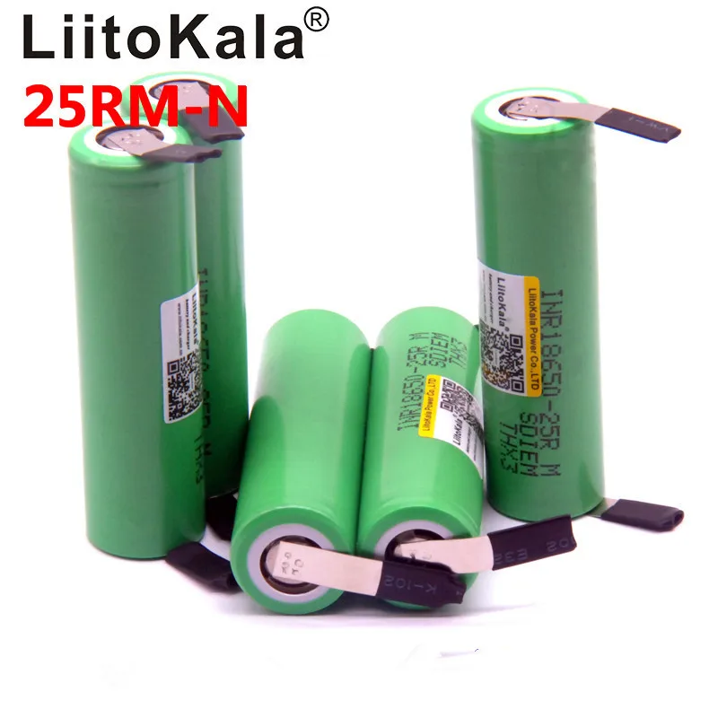 LiitoKala 18650 2500 mAh 3,6 V аккумулятор INR18650 25R M 20A descarga+ DIY natiquel