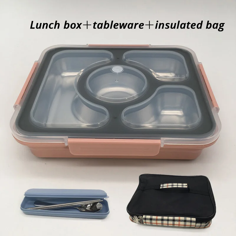 Герметичный Ланч-бокс тепловой Bento box экологичный контейнер для еды с подогревом отдельные отсеки не смешанные пищевые коробки - Цвет: pink 4 grid package