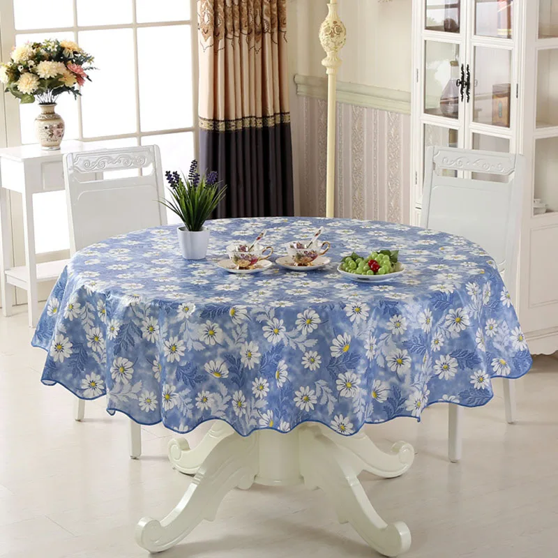 

Flower Style Round Table Cloth Pastoral PVC Plastic Kitchen Tablecloth Oilproof Decorative Elegant Waterproof Fabric Table Cover