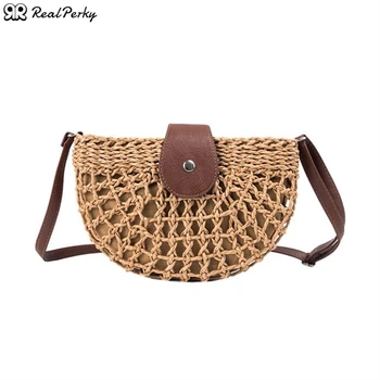 

Summer Women New Crescent Shoulder Messenger Bags Female Bohemian Handmade Woven Straw Bags Ladies Fashion Handbags Beach Bags