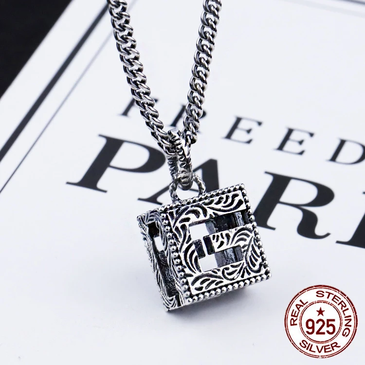 

925 sterling silver necklace net red temperament trend chain square letter shape birthday gift Valentine Day to send girlfriend