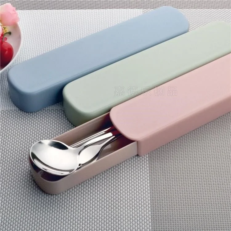 

Long Handle Travel Stainless Steel Folding Tableware Set Chopsticks Spoon with Lid Portable Box Single Person Bento Convenient
