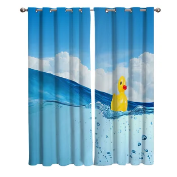 

Animal Cartoon Rubber Duck Yellow Duck Window Curtains Living Room Boys Children Bedroom Kids Room Cortina Window Treatment