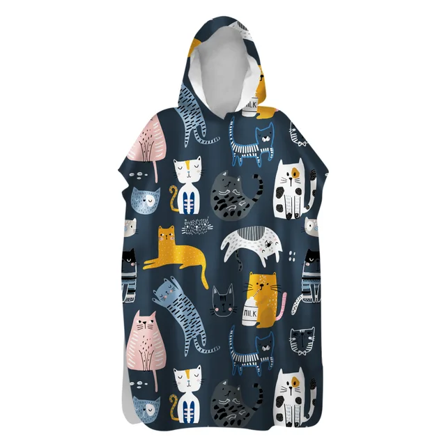 2021 Microfiber Sunscreen Quick-Drying Cartoon Cat Beach Towel Warm Change Bathrobe Swimsuit Ultralight Travel Cloak Surf Poncho 11
