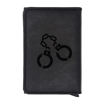 

Unique Personality Handcuffs Design Rfid Wallet Classic Men Women Credit Card Black Leather Wallets Short Purse