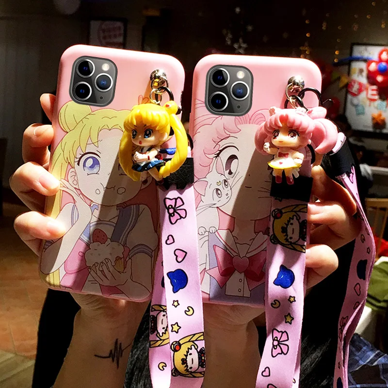 For iPhone 11 pro Cute 3D Sailor Moon phone case / Max Cartoon back cover + strap toy |