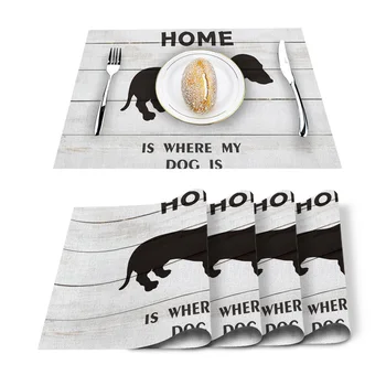 

Dachshund Dog Home Wood Placemats Printed Tableware Placemat for Dining Table Mat Set Drink Coasters Kitchen Bowl Pads