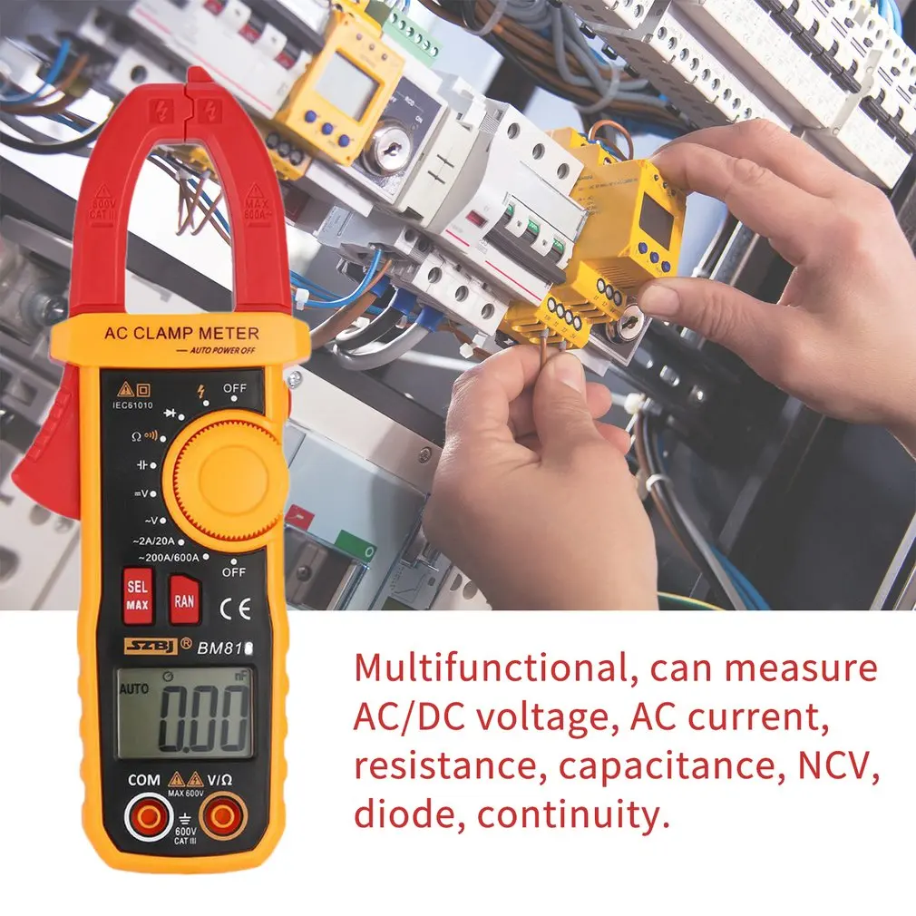 SZBJ BM818 Цифровой DC/AC клещи мультиметр Вольт Ампер Ом диод НТС Емкость тестер Ручной бесконтактный Амперметр тестер
