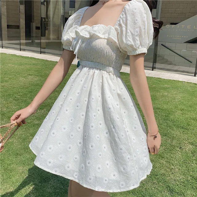 Lace Puff Sleeve Dress Cottagecore 