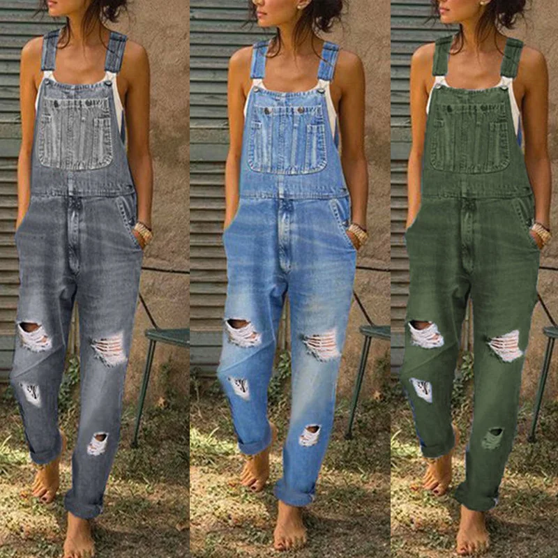 

Direct Foreign Trade European and American Popular Denim Bib Washed Hot Selling Simple Large Size Women's Denim Pants Suspenders
