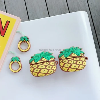 

Lovely Pineapple Pattern Protective Case Soft Silicone Cover Protector with Lanyard for Airpods Pro Wireless Bluetooth Headset