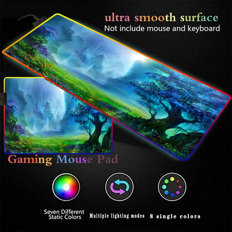 

Forest Scenery Landscape Large Mouse Pad RGB Backlit Gaming Mouse Pad LED Extended Keyboard Pad XXL Computer Notebook Desk Mat