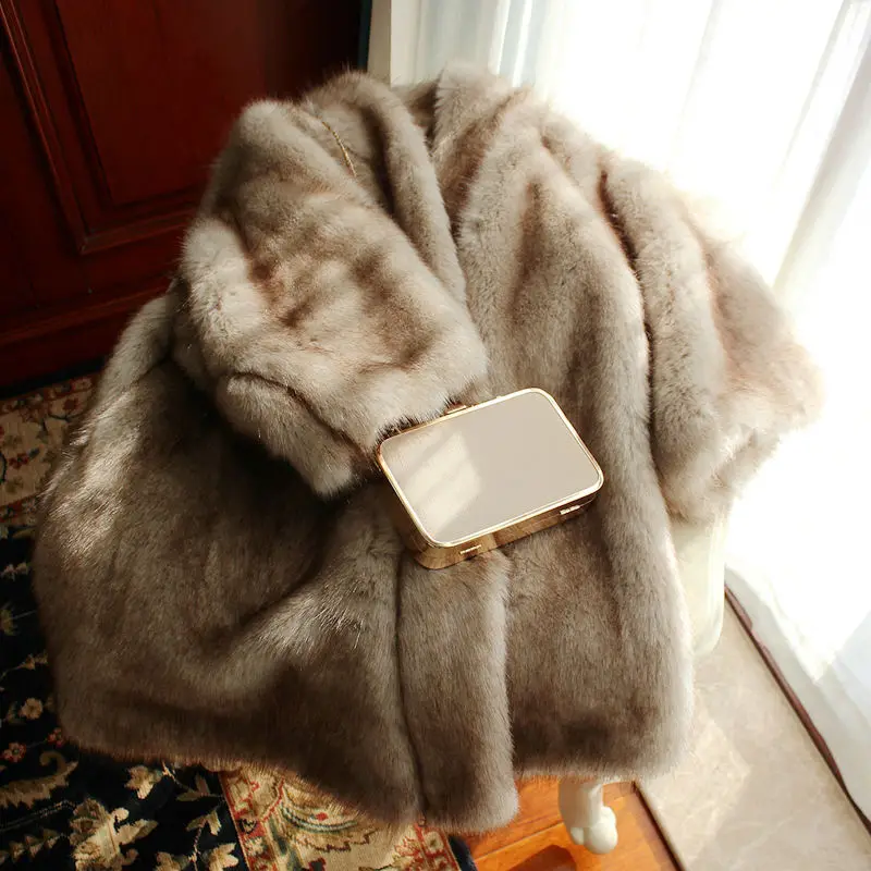 Зимние толстые теплые женские пальто из искусственного меха высокого качества Средний размер длинное Свободное пальто с рукавом 3/4 из искусственного меха норки