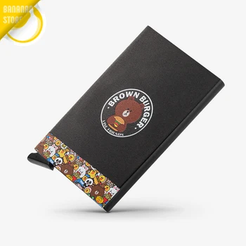 

Line Friends Brown Alumina Mult-card Holder Automatic Pop-up Anti-theft Bank Card Box Mini Business Card Case