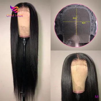 

OYM HAIR Brazilian 4x4 Lace Closure Wig Pre Plucked Hairline With Baby Hair 150% Density Remy Human Hair Straight Closure Wigs