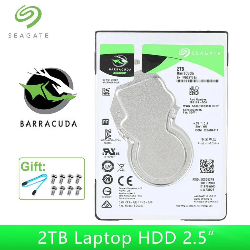 Seagate BarraCuda 2 ТБ HDD 5400 об/мин 128 МБ кэш мобильный жесткий диск SATA 6 ГБ/сек. 5 дюймов
