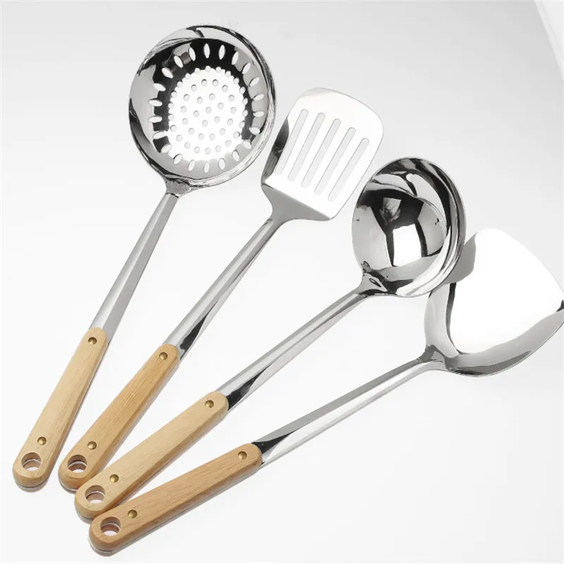 Espátula y cucharón para wok hotel utensilios de acero inoxidable 304 restaurante. Apto para uso en el hogar