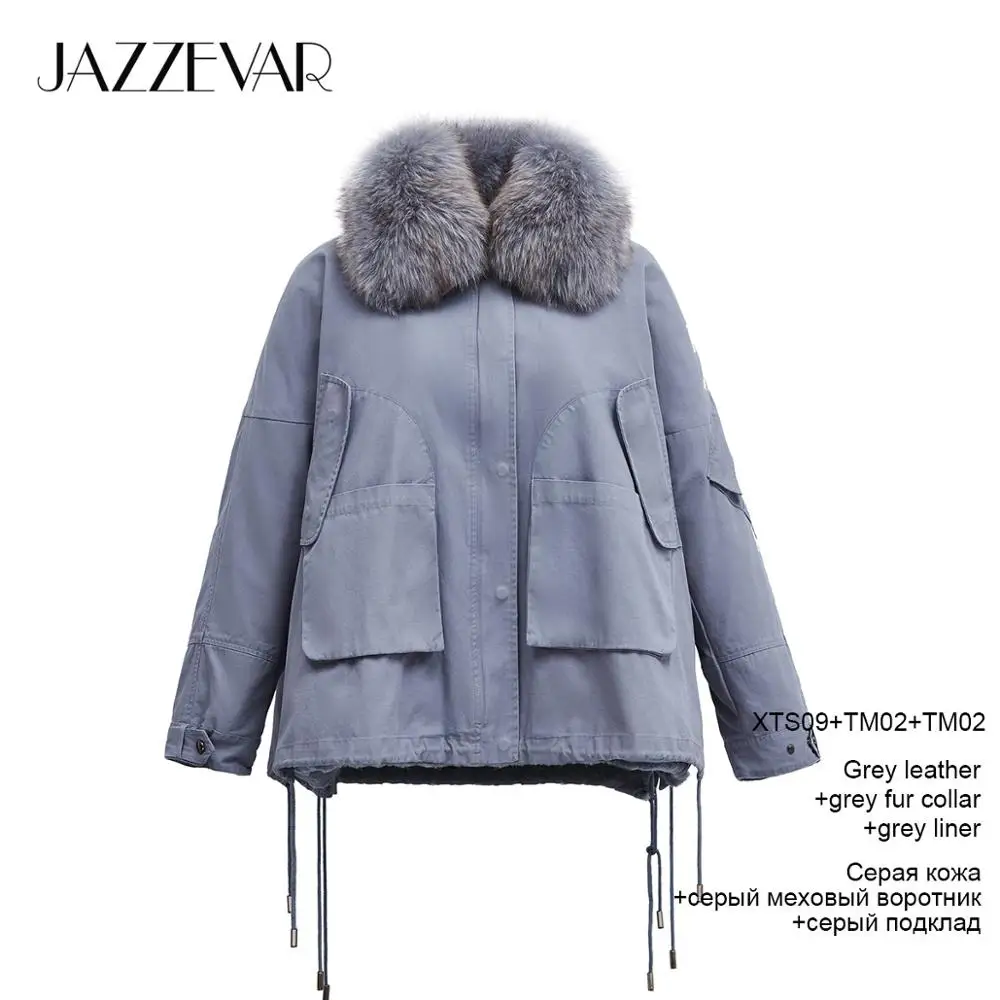 Grey coat grey fur JAZZEVAR Зимнее новое поступление зимнее пальто для женщин с меховым воротником свободная одежда верхняя одежда высокое качество зимняя одежда для женщин K9033 - Цвет: Grey coat grey fur