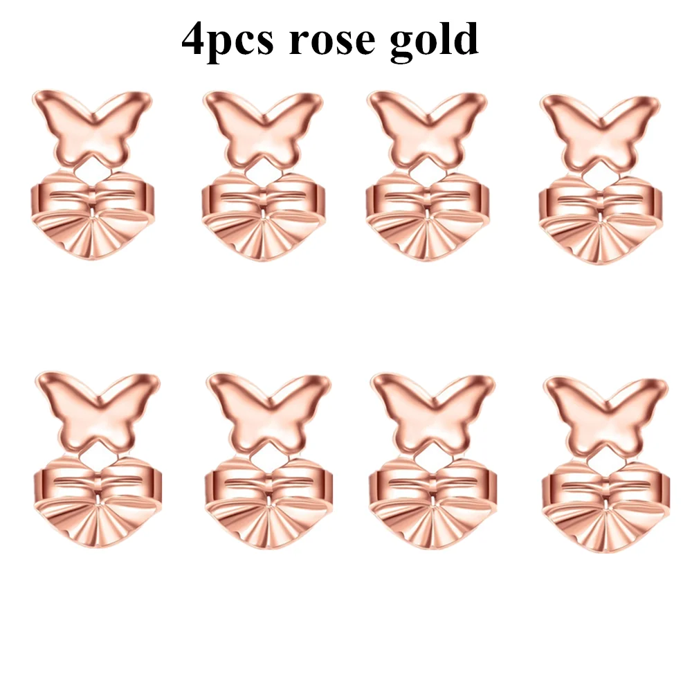 4pcs rose ROMAD Fashion Butterfly Stud Earrings Back Nut Lifter Lift Hypoallergenic Fits Post Earring Earlobe Support Earrings For Women - Окраска металла: 4pcs rose