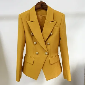 Blazer giallo zenzero donna autunno cotone lino oro doppio petto bottone ufficio giacche da donna giacche abito alta qualità 2021