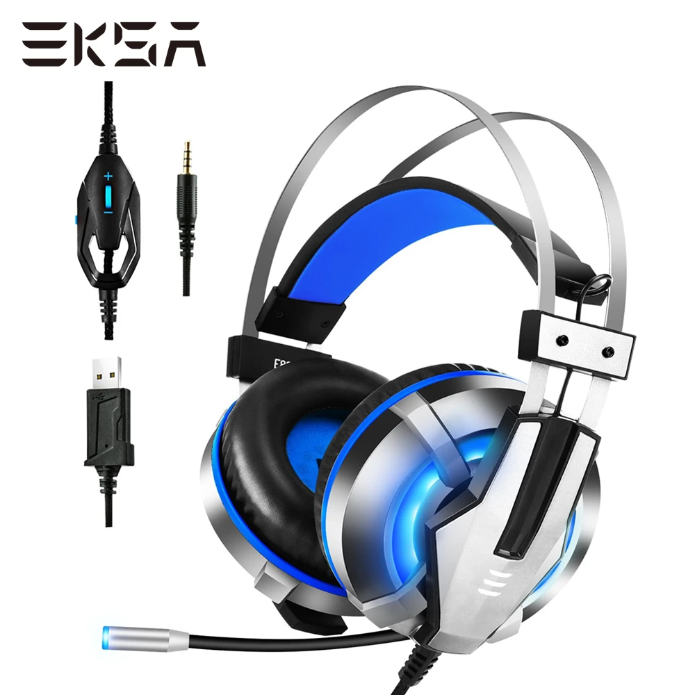 Накладные Игровые наушники EKSA E800 проводные со светодиодной подсветкой с