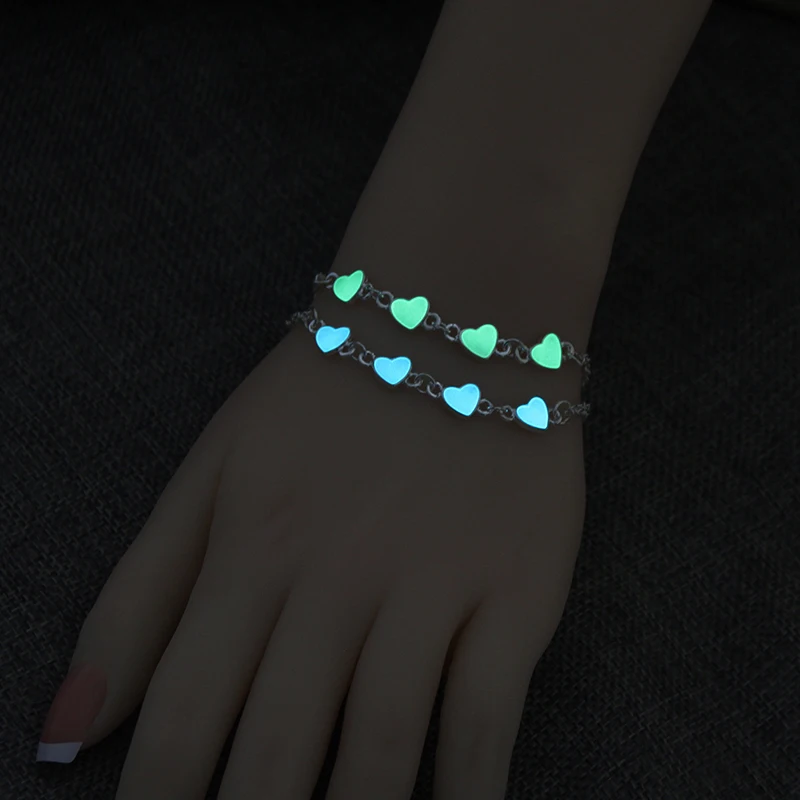 

Fashion Glowing Heart Pentagram Bangle Silver Color Metal Adjustable Bracelet & Bangle Luminous Jewelry Gift for Women