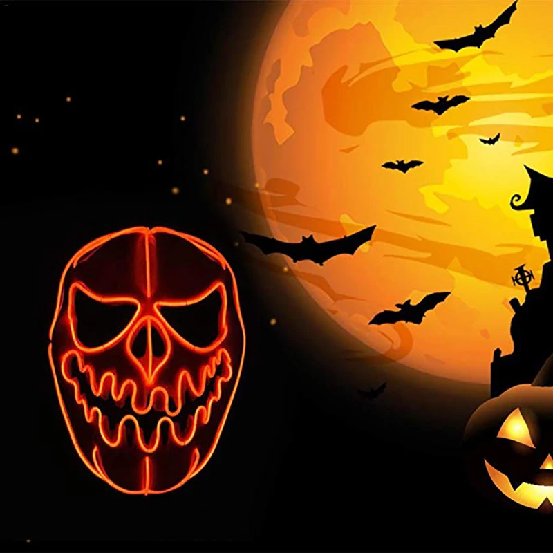 

EL Wire Face Mask Pumpkin Head Shape Luminous Lighted Up Glowing Halloween Party Props Tools