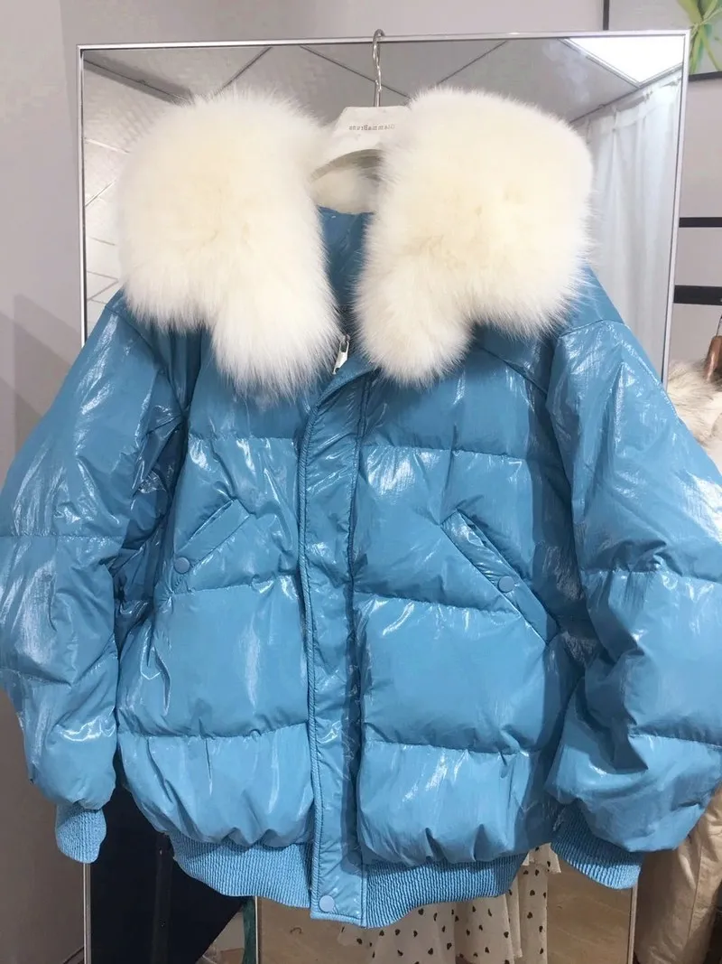 

White Duck Down Jacket Women Puffer Jacket Big Fur Collar Winter Coat Women Down Coat Warm Parka Chaqueta Mujer YY1465