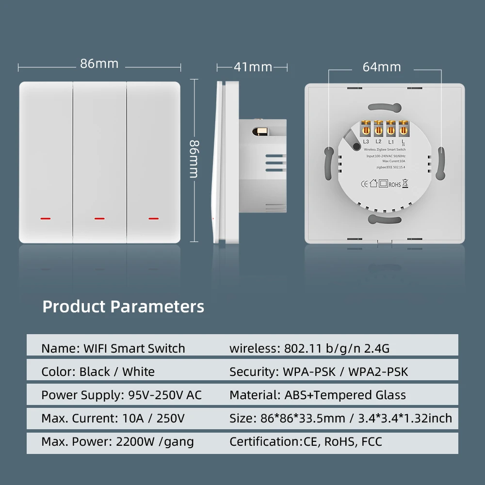 Кнопка WiFi + RF Smart Switch (нулевой FireWire) тип 86 голосовое/умное дистанционное управление