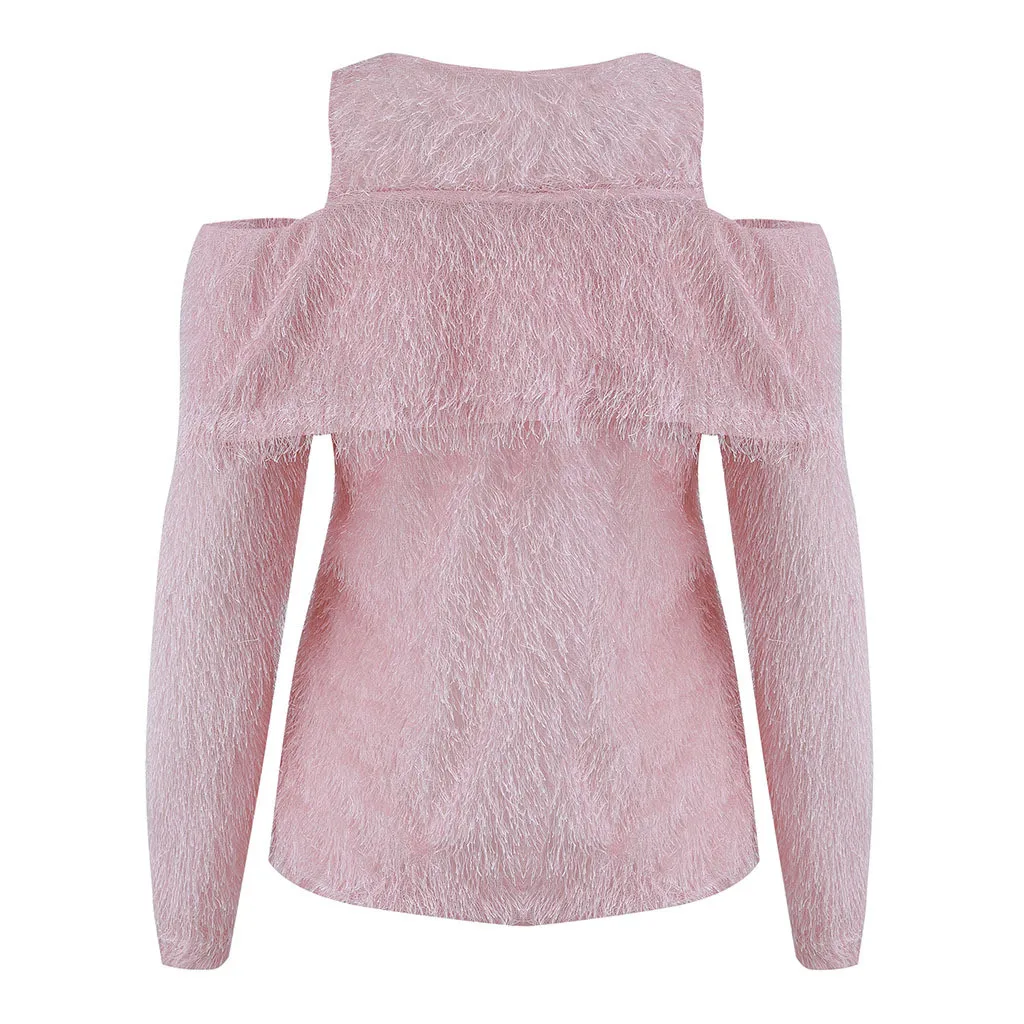 Ropa mujer invierno пуловер свитер женский однотонный пушистый свитер джемпер с открытыми плечами пуловер с длинными рукавами Топы