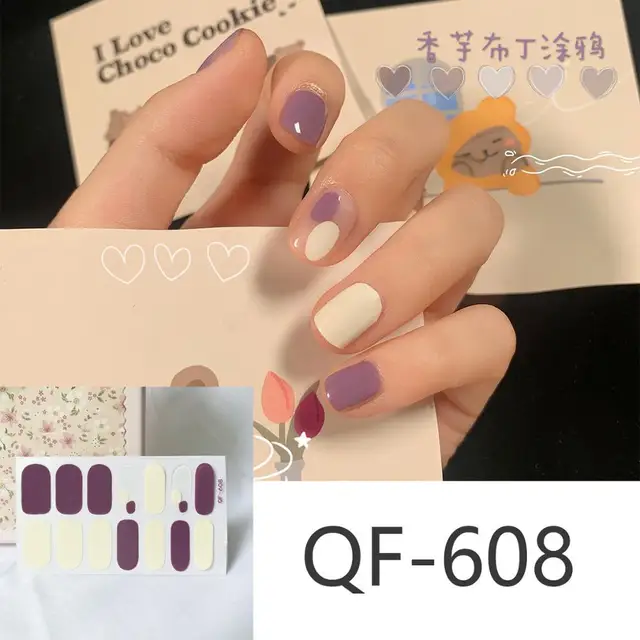14tips/sheet Milk Heart Nail Wraps Polish Decals Strips Jump Cross Color Glitter 3D Adhesive Full Nail Art Stickers Matte Nails NO.15