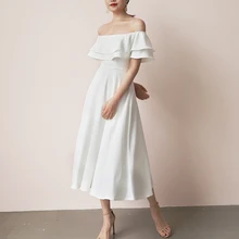 Выпускное вечернее платье белое с открытым плечом на молнии высококачественное новое вечернее платье около 115 см