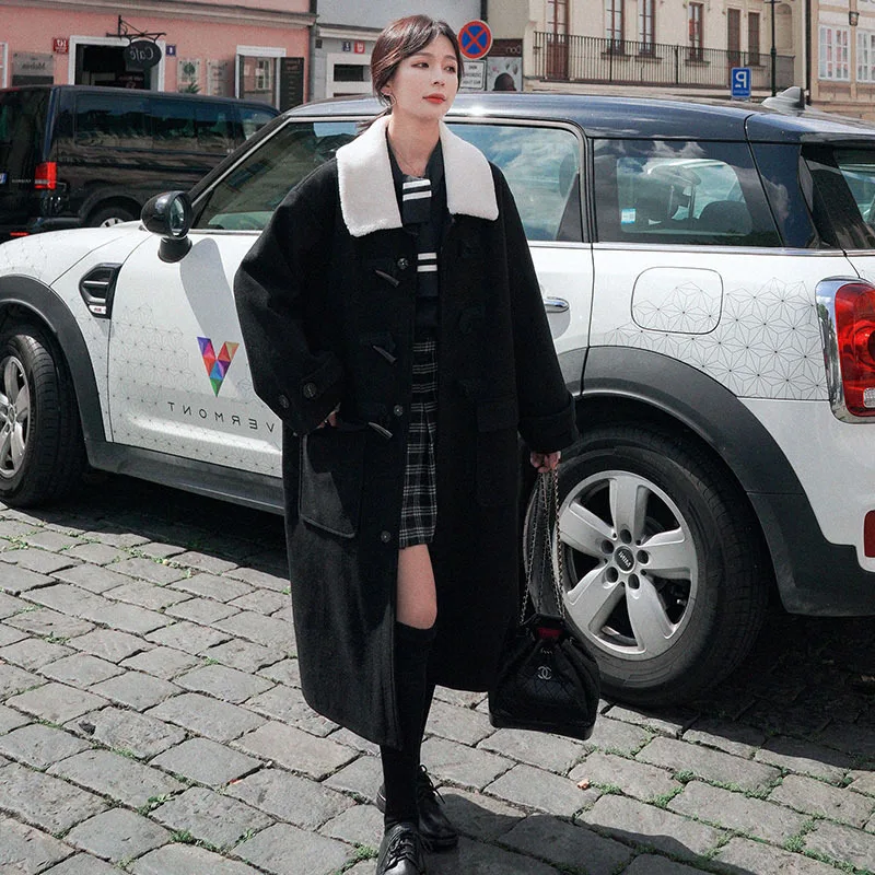 

Photo Shoot Toggle Woolen Coat Women's Mid-length 2020 New Style Winter Hepburn Wind plus Cotton Woolen Jacket Thick
