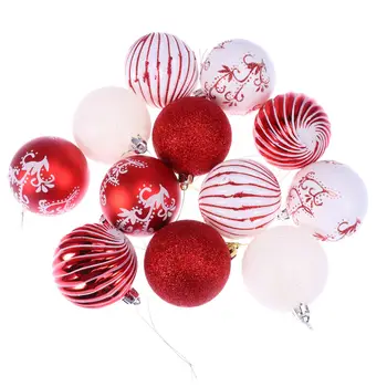 

12PCS 7CM Christmas Plastic Ball Decoration Christmas Tree Hanging Colored Ornament for Home Party Wedding Red and White A30