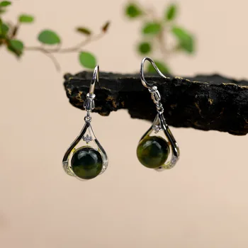 

S925 Handmade Women's Mexican Natural Blue Amber Ear Pendant