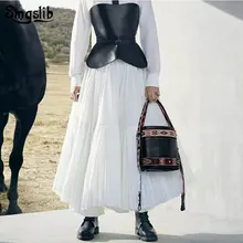 Модная новая весенняя Осенняя юбка, элегантная повседневная белая юбка с высокой талией и большим подолом, плиссированные юбки средней длины