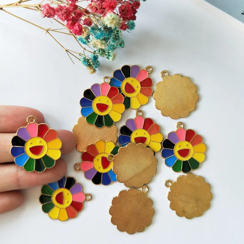 Wholesale Alloy Jewelry Accessories Colorful Smiley Flowers Sun Flower Pendants Earring Necklace Pendants Diy Handmade Materials