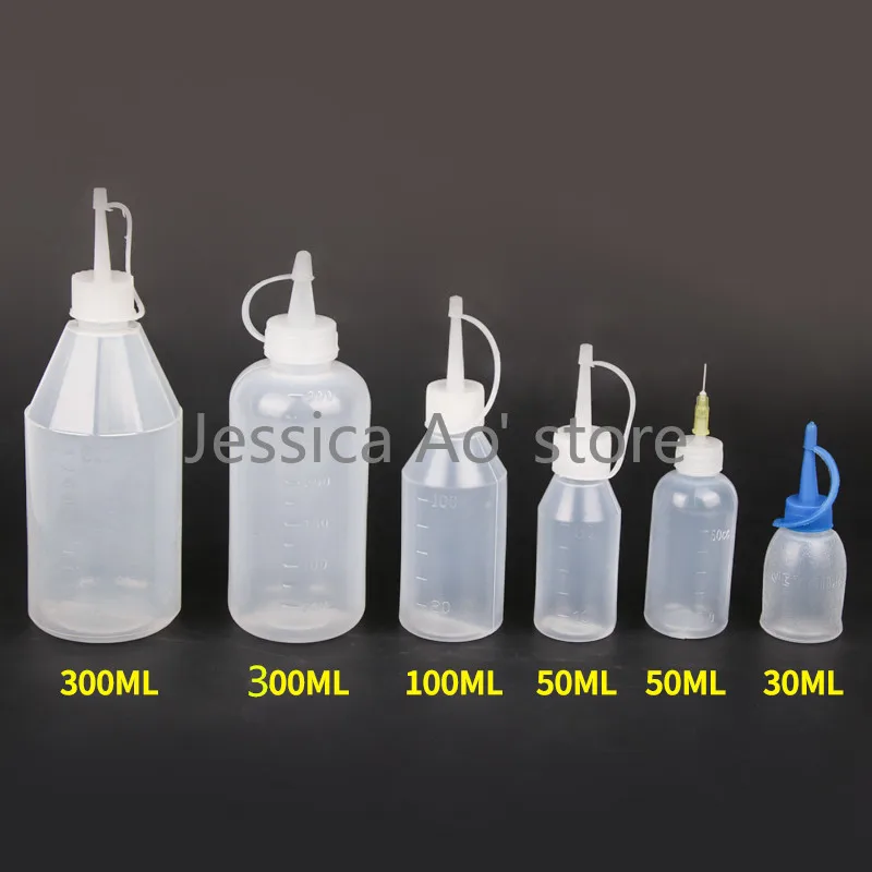 10pcs 30ml 50ml 100ml Industrial Dispensing Bottle with Needle Cap Rosin Bottle Pointed Mouth Plastic Oil Glue Bottle Leak Proof