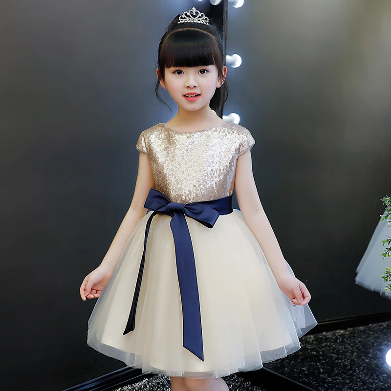 One Dress Платье для девочек для свадебной вечеринки; элегантное платье принцессы с блестками и золотыми кружевами; рождественское платье; Пышное Платье; одежда для маленьких девочек - Цвет: One Dress