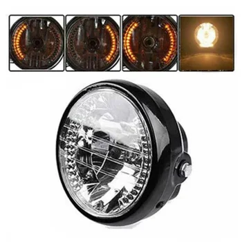 

7\\\" Motorcycle Bike Angel Halo Retro Style Steering Headlight Headlamp Turn Signal Light With Bracket Daytime Running Light