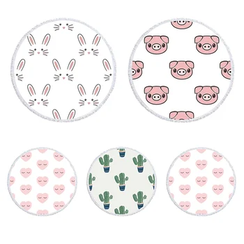 

Cute Pig 150cm Round Large Beach Towel Animal Bath Towel Tassel Tapestry Cactus Home Decor Summer Beach Cover Yoga Mat Recznik