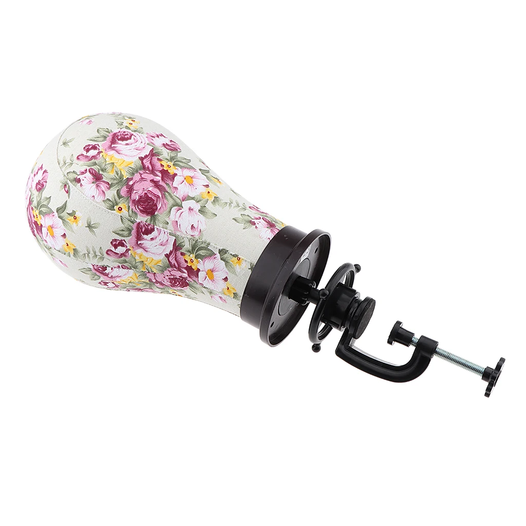 21 - 24 Inches Cork Flower Pattern Canvas Block Mannequin Head Wig Display Styling Head With Mount Hole Clamp Stand