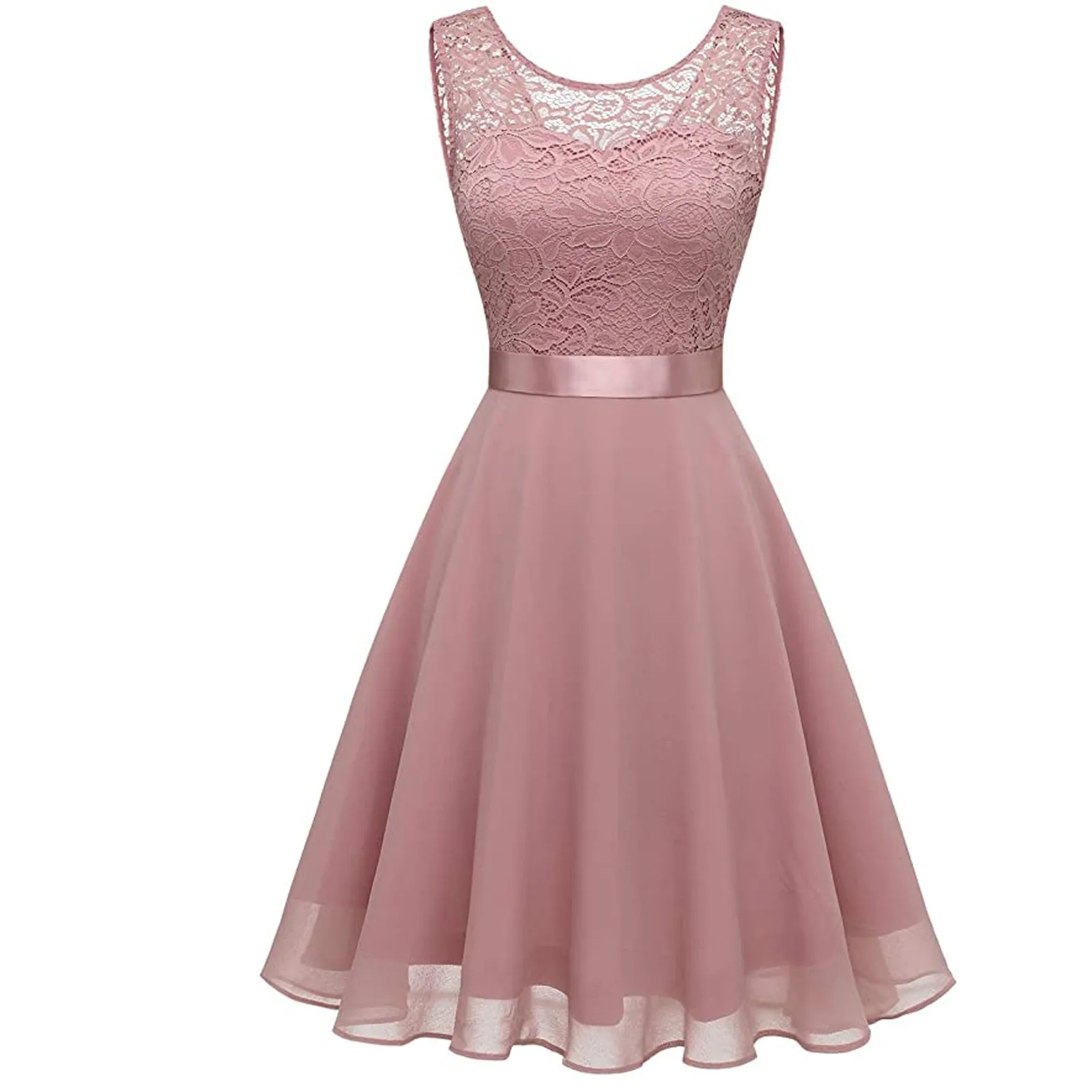 Summer Dresses Women Elegant Lace Sexy Splicing Slim Temperament Button Solid O-Neck Dress Evening Party Dress Vestidos Женский 2