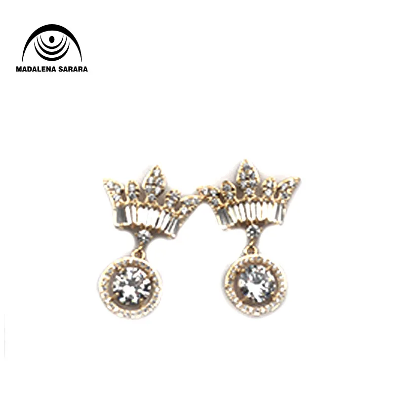 

MADALENA SARARA Fashion Women Cubic Zircon Pave Setting High Polished Copper Earrings Three Style Options