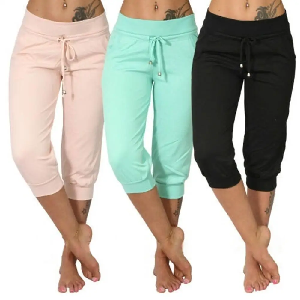 HOT SALES!!! Women Casual Solid Color Low Rise Drawstring Pockets Sports Capri Pants Shorts Solid color capri pants women HOT SALES!!! Women Casual Solid Color Low Rise Drawstring Pockets Sports Capri Pants Shorts Solid color capri pants women