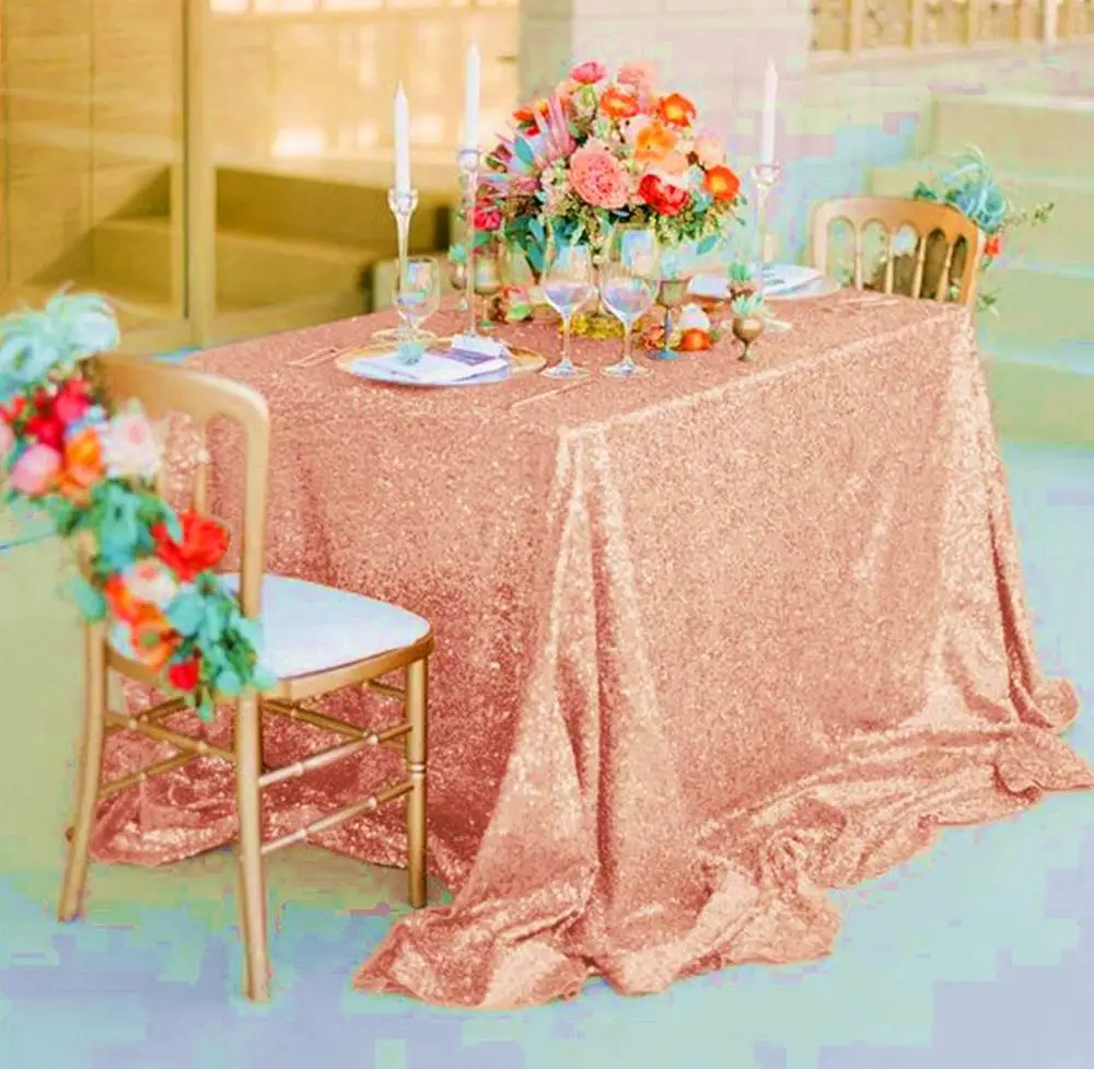 72x108-Inch Rectangular Sequin Tablecloth Blush Color Glitter Table Decorations Table Cover for Party Decor-M0930