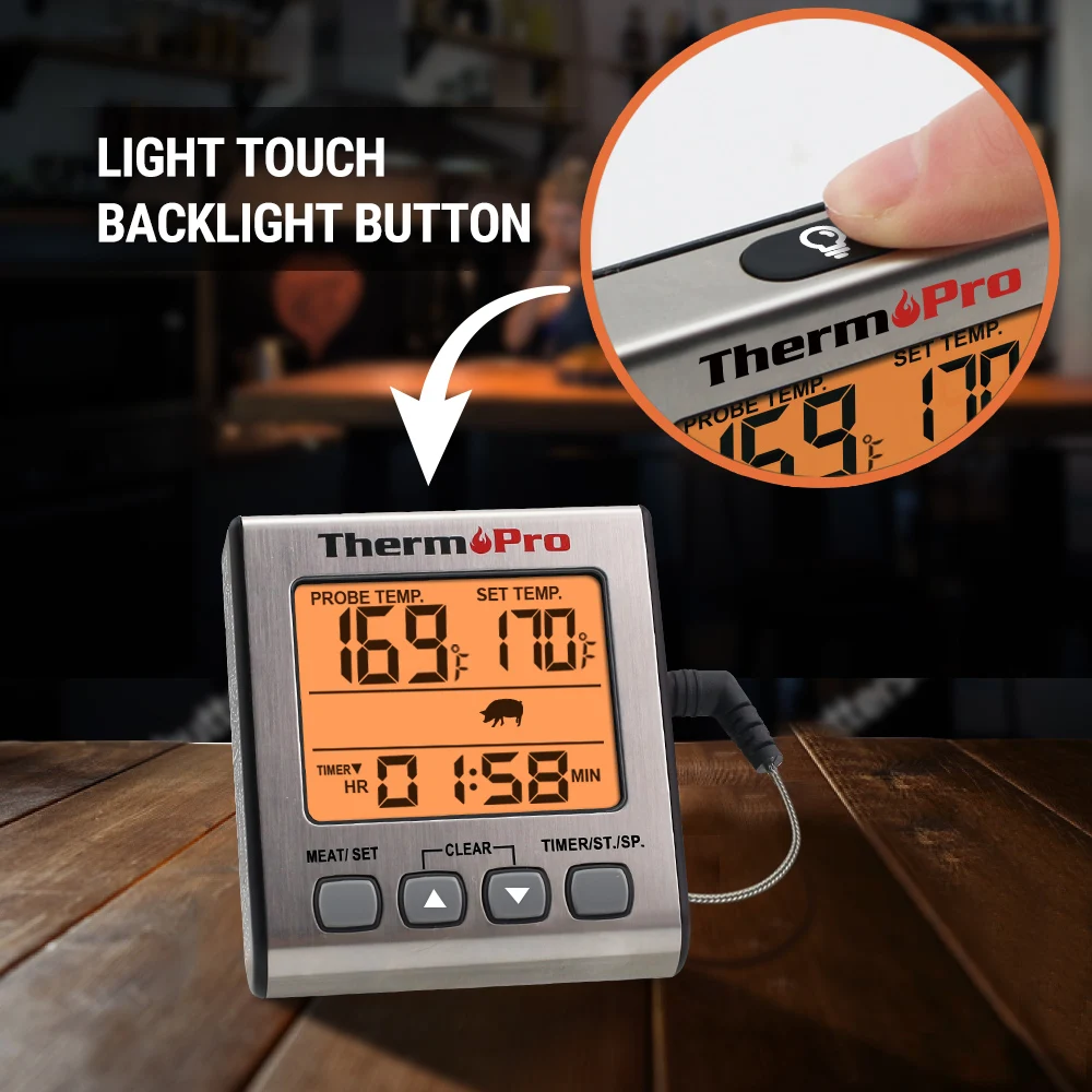 ThermoPro TP16S цифровой термометр для духовки с таймером термометр для мяса Кухонный Термометр для приготовления пищи Термометр для барбекю подсветка