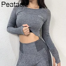 Peatacle длинный рукав, для йоги Топ женский для фитнеса Топы бесшовные рубашка тренировочный спортивный спортзал Бег тренировки быстросохнущая лайкра