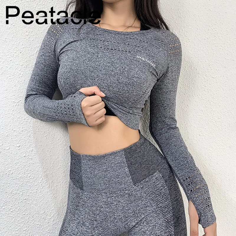 Топ для йоги Peatacle с длинным рукавом женские топы фитнеса бесшовная рубашка