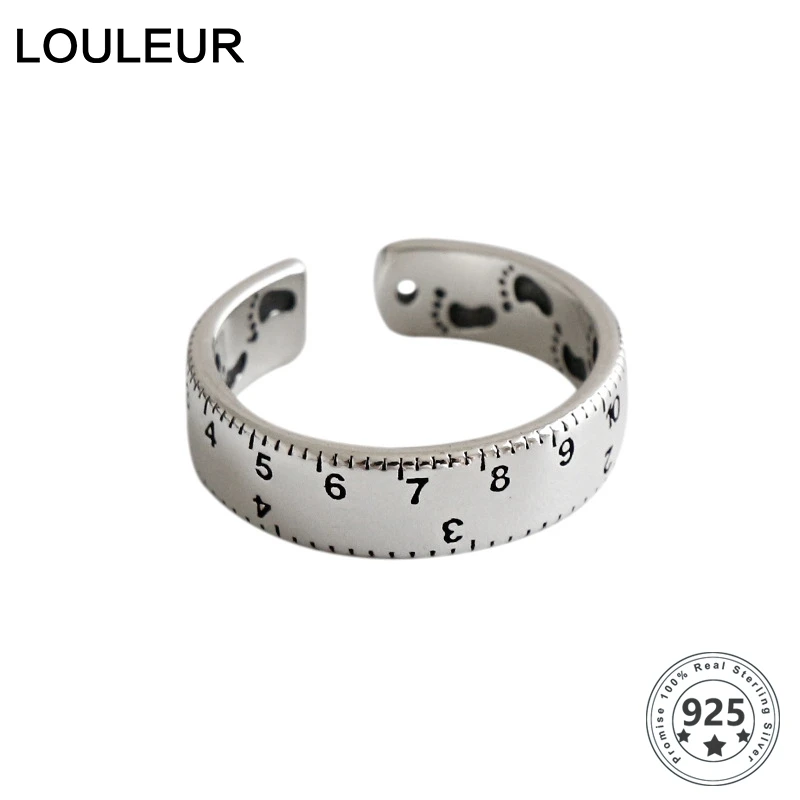 

LouLeur Real 925 Sterling Silver Scale Ruler Rings Cute Small Footprint Creative Original Open Rings For Women Fashion Jewelry